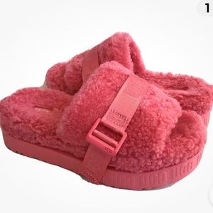 UGG Coral Pink Fluff Slide Sandals